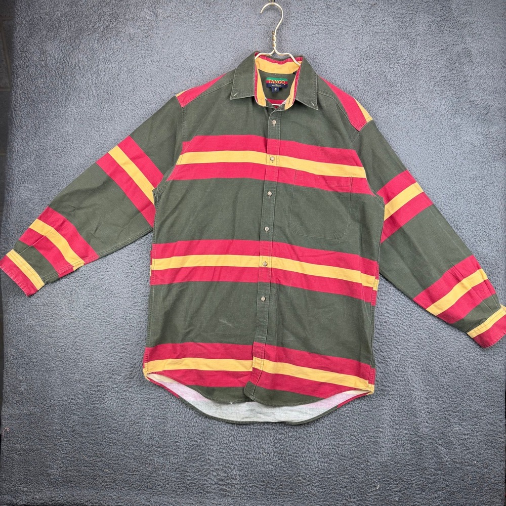 Tango Max Raab Mens Medium Green Red Yellow Striped Long Sleeve Button‎ Up Shirt